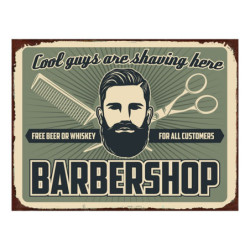 Zelená nástěnná kovová cedule Barber Shop - 33*1*25 cm