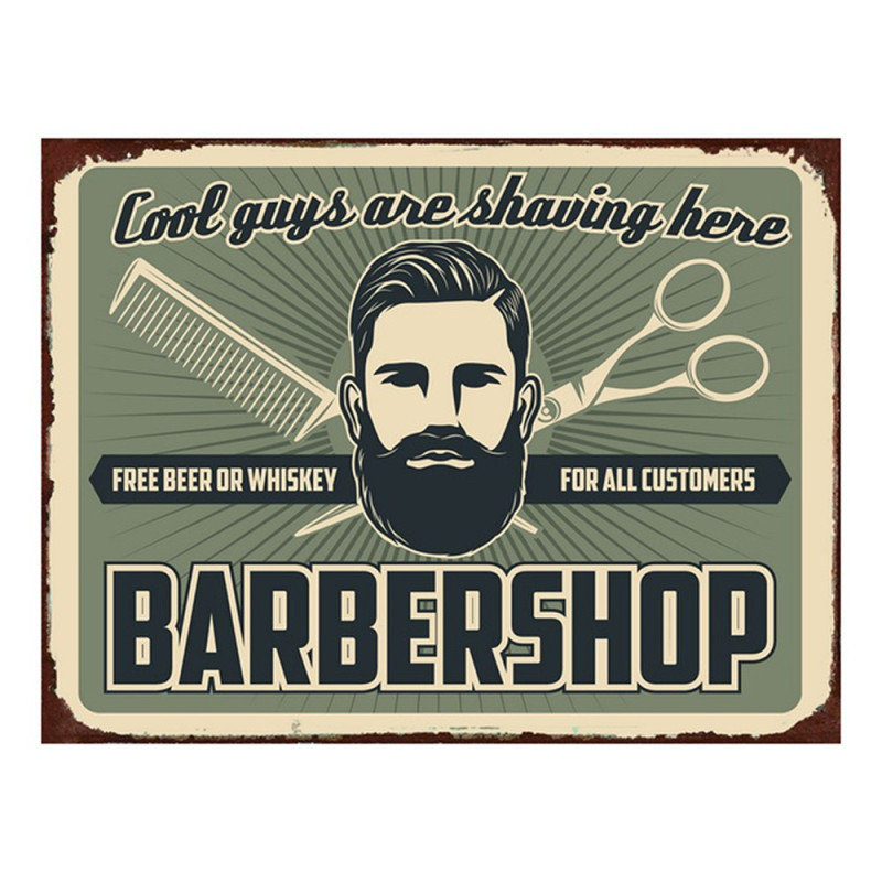 Zelená nástěnná kovová cedule Barber Shop - 33*1*25 cm