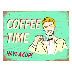 Zelená nástěnná kovová cedule Coffee Time - 33*1*25 cm