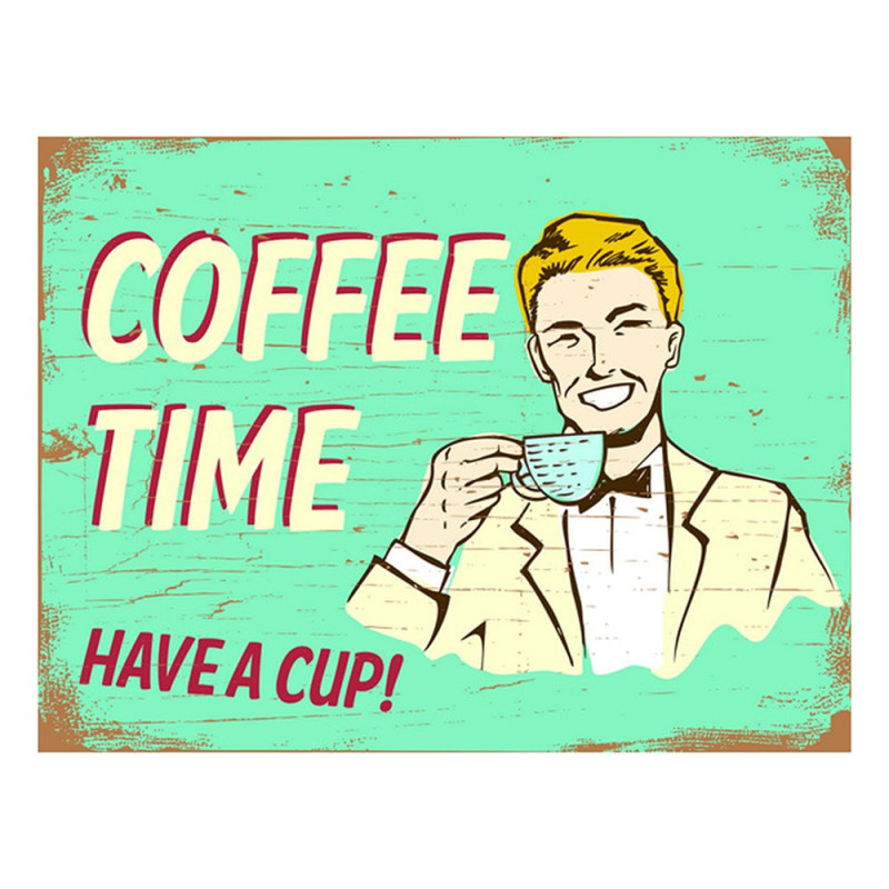 Zelená nástěnná kovová cedule Coffee Time - 33*1*25 cm