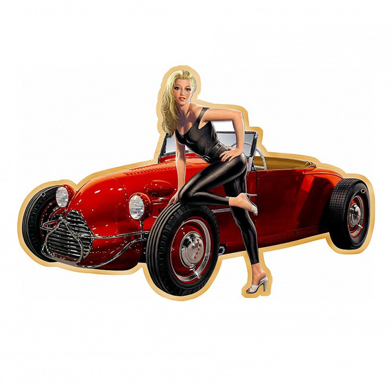 Červená nástěnná kovová cedule Car Red - 41*1*27 cm