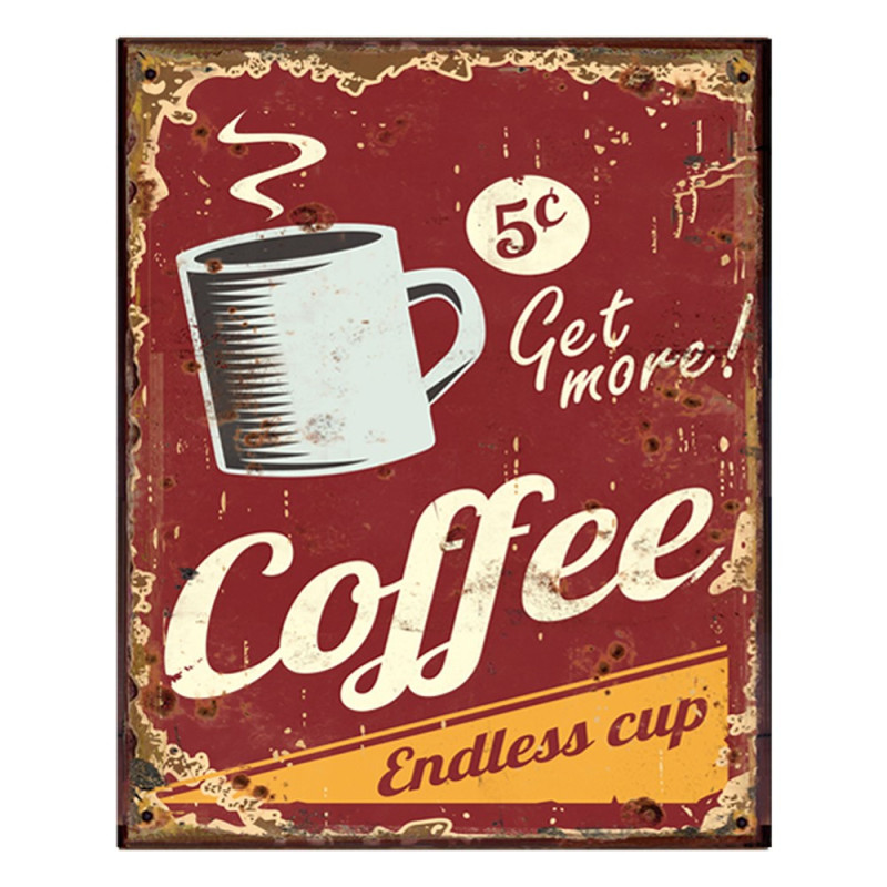 Červená nástěnná kovová cedule Coffee - 25*1*33 cm