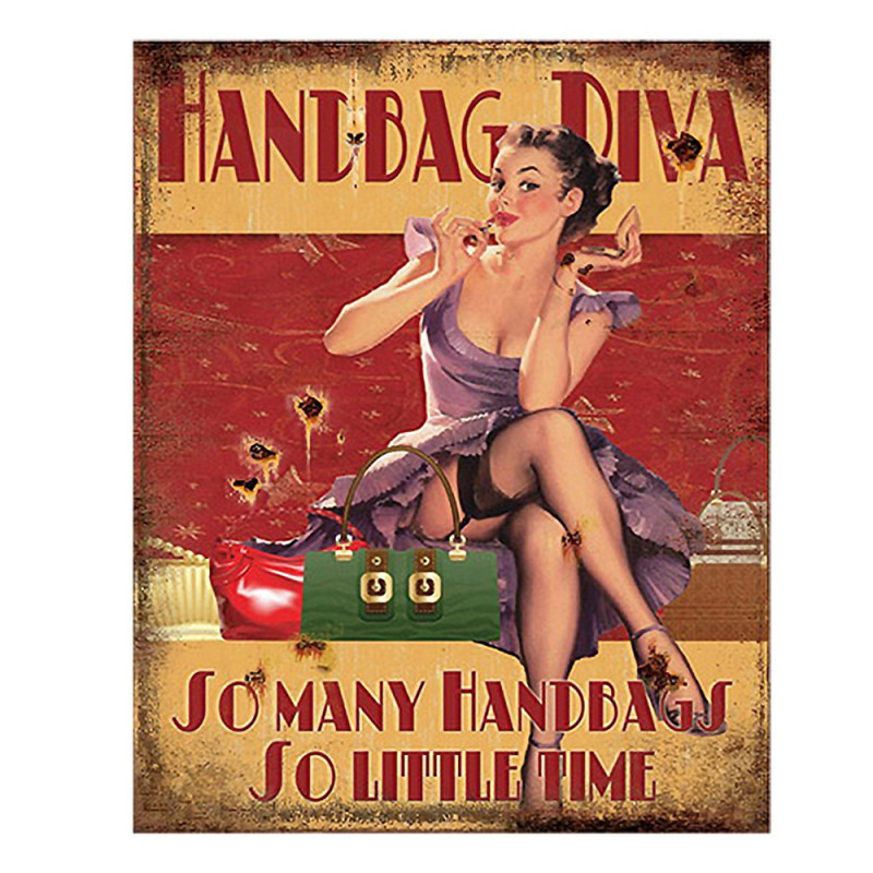 Červená nástěnná cedule Handbag Diva - 20*1*25 cm