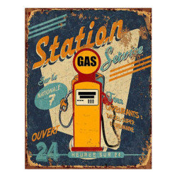 Modrá nástěnná cedule Station Gas - 25*1*33 cm