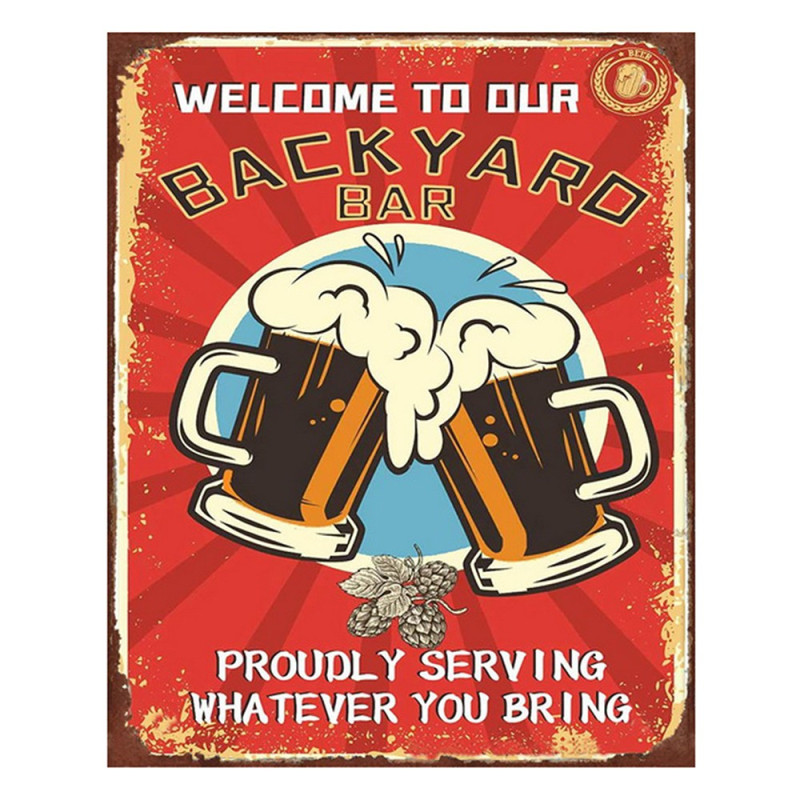 Červená nástěnná cedule Backyard Bar - 20*1*25 cm