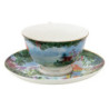 Porcelánový šálek s podšálkem s papoušky Papagai - 12*10*6 cm / Ø 15*2 cm / 200 ml