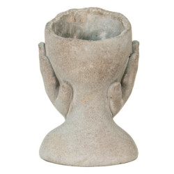 Šedý cementový květináč hlava ženy v dlaních S - 13*13*18 cm