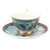 Modrý porcelánový šálek s podšálkem s květy a Tukanem - 12*10*6 cm / Ø 15*2 cm / 200 ml
