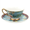 Modrý porcelánový šálek s podšálkem s květy a Tukanem - 12*10*6 cm / Ø 15*2 cm / 200 ml
