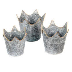 3ks antik plechový obal na květináč - Ø 24*22 / Ø 21*19 / Ø 19*17 cm