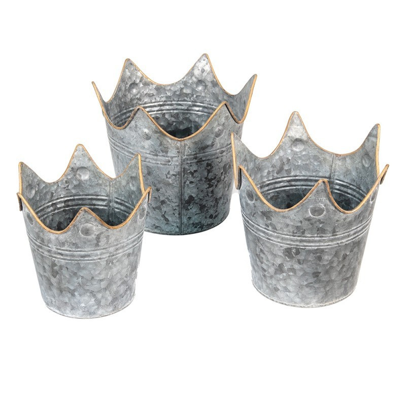 3ks antik plechový obal na květináč - Ø 24*22 / Ø 21*19 / Ø 19*17 cm