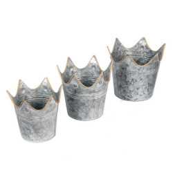 3ks antik plechový obal na květináč - Ø 24*22 / Ø 21*19 / Ø 19*17 cm