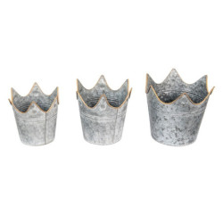 3ks antik plechový obal na květináč - Ø 24*22 / Ø 21*19 / Ø 19*17 cm