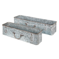2ks dekorační plechový antik obal na květináč ve tvaru kufru - 61*16*12 / 50*13*11 cm