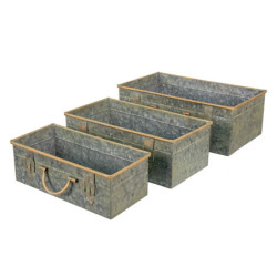3ks dekorační plechový antik obal na květináč ve tvaru kufru - 46*27*16 / 41*22*14 / 36*17*12 cm
