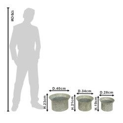 3ks šedý antik dekorační obal na květináč - Ø 40*23 / Ø 34*21 / Ø 28*19 cm