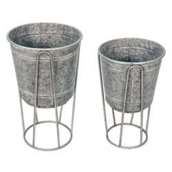 2ks dekorační plechový antik obal na květináč - Ø 35*31/87 / Ø 31*27/76 cm