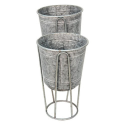 2ks dekorační plechový antik obal na květináč - Ø 35*31/87 / Ø 31*27/76 cm