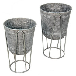 2ks dekorační plechový antik obal na květináč - Ø 35*31/87 / Ø 31*27/76 cm