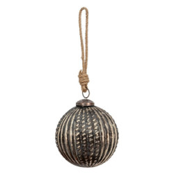 Mosazná antik vánoční skleněná ozdoba koule - Ø 9*9 cm