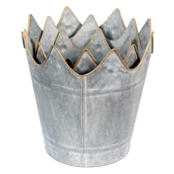3ks zinkový plechový obal na květináč ve tvaru koruny - Ø 29*29 / Ø 26*27 / Ø 22*24 cm