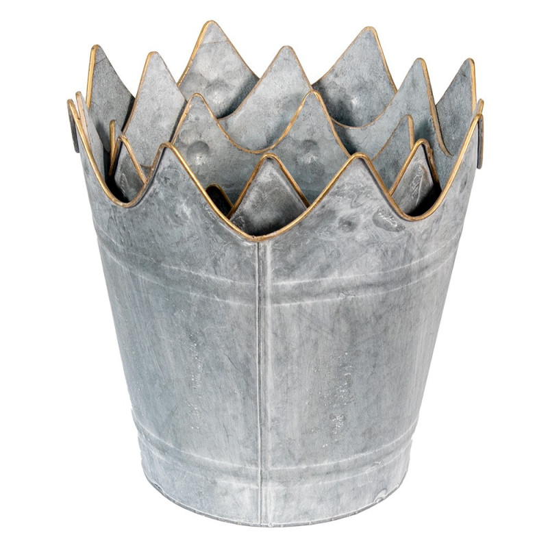 3ks zinkový plechový obal na květináč ve tvaru koruny - Ø 29*29 / Ø 26*27 / Ø 22*24 cm