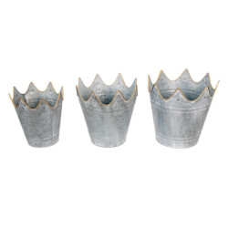 3ks zinkový plechový obal na květináč ve tvaru koruny - Ø 29*29 / Ø 26*27 / Ø 22*24 cm