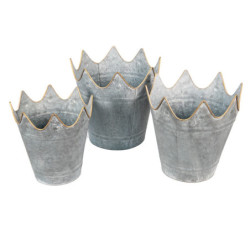 3ks zinkový plechový obal na květináč ve tvaru koruny - Ø 29*29 / Ø 26*27 / Ø 22*24 cm
