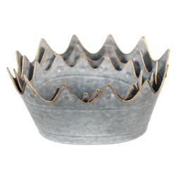 3ks zinkový antik plechový obal na květináč s korunkou - 40*27*19 / 34*23*18 / 29*22*16 cm