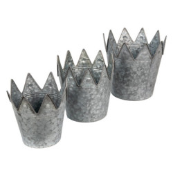 3ks zinkový antik plechový obal na květináč s korunkou - Ø 29*27 / Ø 25*24 / Ø 21*20 cm