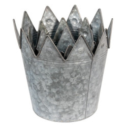 3ks zinkový antik plechový obal na květináč s korunkou - Ø 29*27 / Ø 25*24 / Ø 21*20 cm