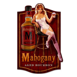 Vínová nástěnná kovová cedule Mahogany - 39*1*60 cm