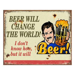 Béžová nástěnná kovová cedule Beer - 25*1*20 cm
