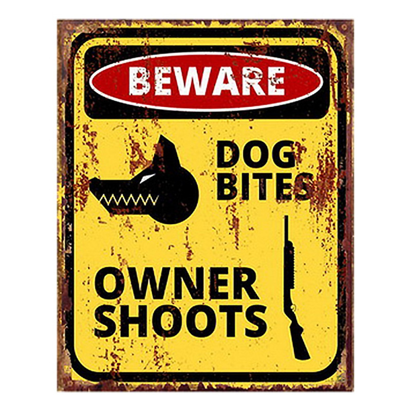 Žlutá nástěnná kovová cedule Beware - 20*1*25 cm