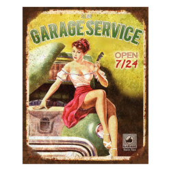 Zeleno-žlutá nástěnná kovová cedule Garage Service - 20*1*25 cm