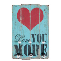 Nástěnná dřevěná cedule s háčky Love you More - 40*13*60cm