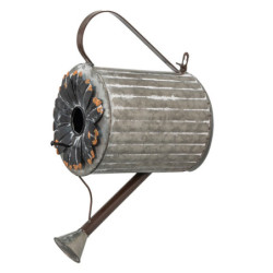 Zinková antik nástěnná dekorační ptačí budka ve tvaru konve - 18*25*41 cm