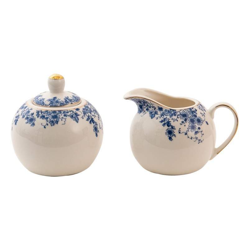 Porcelánová cukřenka a mlékovka talíř s modrými květy Blue Flowers - 11*9*8 / Ø 9*9 cm