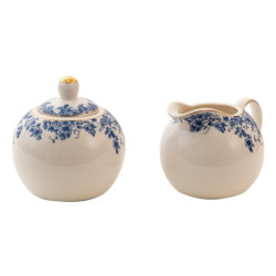 Porcelánová cukřenka a mlékovka talíř s modrými květy Blue Flowers - 11*9*8 / Ø 9*9 cm