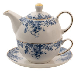 Porcelánový tea for one s modrými květy Blue Flowers - 16*15*15 cm / 400ml / 250ml