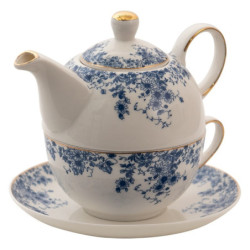 Porcelánový tea for one s modrými květy Blue Flowers - 16*15*15 cm / 400ml / 250ml