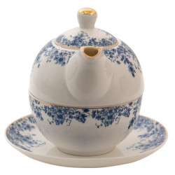 Porcelánový tea for one s modrými květy Blue Flowers - 16*15*15 cm / 400ml / 250ml