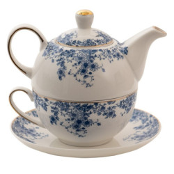 Porcelánový tea for one s modrými květy Blue Flowers - 16*15*15 cm / 400ml / 250ml