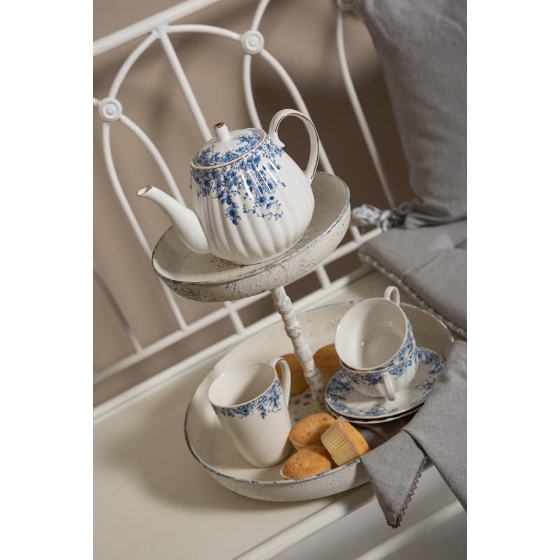 Porcelánový šálek s podšálkem s modrými květy Blue Flowers - 12*9*5 cm / Ø 15*2 cm / 200ml