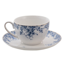 Porcelánový šálek s podšálkem s modrými květy Blue Flowers - 12*9*5 cm / Ø 15*2 cm / 200ml