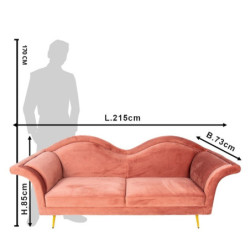 Růžová sametová sofa Evalynn - 215*73*85 cm