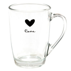 Skleněný hrnek se srdíčkem Love Birds - 11*8*11 cm / 300 ml