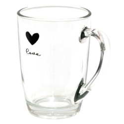 Skleněný hrnek se srdíčkem Love Birds - 11*8*11 cm / 300 ml