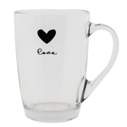 Skleněný hrnek se srdíčkem Love Birds - 11*8*11 cm / 300 ml