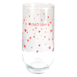 Sklenička s červenými srdíčky A Lovely Drink - Ø 6*14 cm / 280 ml